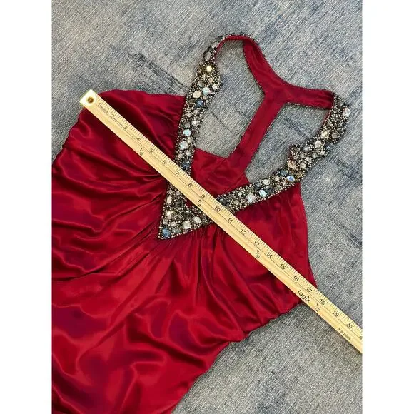 Vintage Y2K Marc Bouwer 100% Silk Maxi Dress Beaded V-Neck Red Cocktail Party 10 - Picture 13 of 14